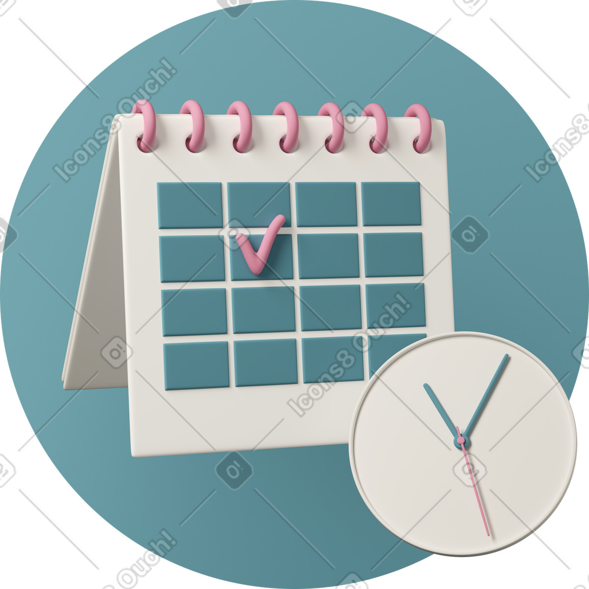 3D Casual life 스타일의 Clock and calendar with checkmark 애니메이션 일러스트레이션 GIF, Lottie(JSON), AE로 다운로드