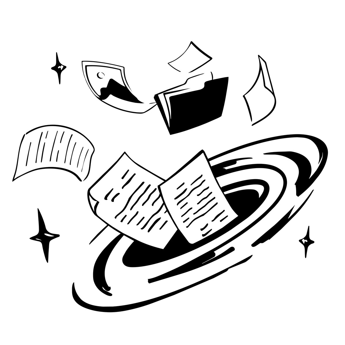 下载 风格的 Files swirling toward digital vortex symbolizing data transfer and migration 插画，支持 PNG、SVG 格式