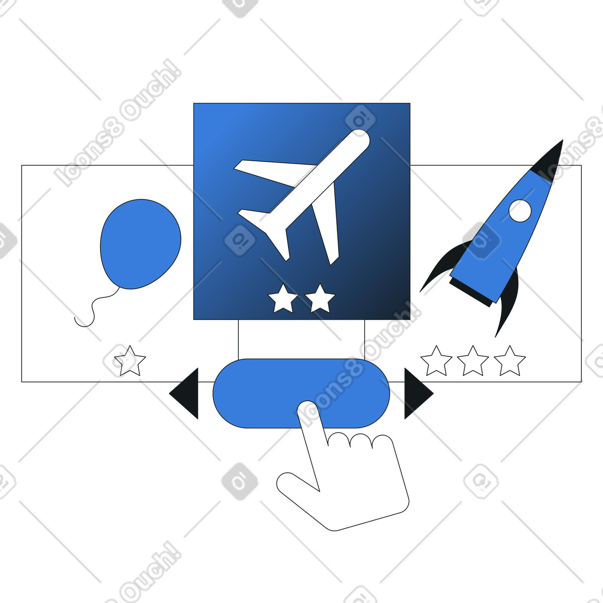 Selecting pricing tier with rating stars, Interactive product comparison and selection illustration in Midnight style download in PNG, SVG