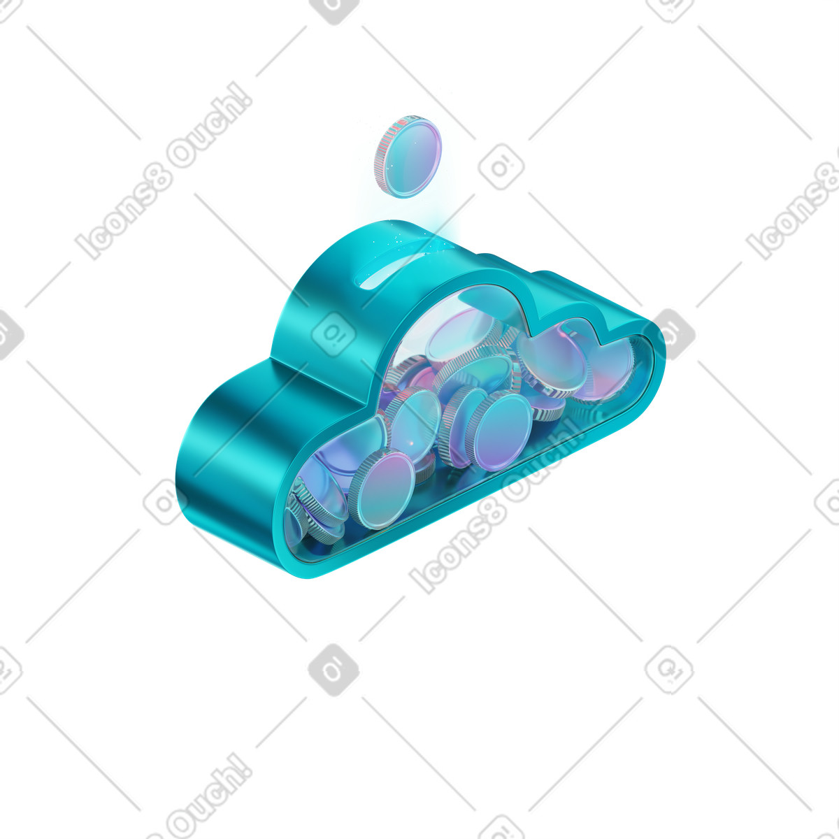 Ilustración animada Coins inside cloud piggy bank, savings and digital banking en estilo 3D Glare a descargar en GIF, Lottie (JSON), AE