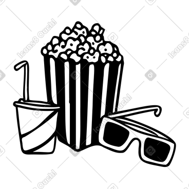 영화 밤: 소다컵, 팝콘, 3d 안경 PNG, SVG