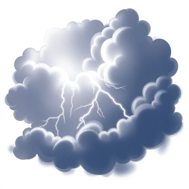 A turbulent sky filled with dark, ominous clouds, swirling in chaotic formations. Bright flashes of lightning punctuate the clouds, illuminating the scene with stark brightness. The atmosphere appears charged with energy as the clouds seem to churn and twist, suggesting movement and intensity. The overall visual conveys a sense of power and overwhelming force, echoing the tumultuous feelings within the storm.