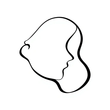 A continuous line drawing of a face shaped with smooth, flowing lines. The lines are interconnected to form the outline of the face, showcasing an elegant and harmonious design. The drawing captures the essence of the facial structure without any intricate details, maintaining a minimalist approach. There are no facial features depicted, emphasizing the simplicity of the form while conveying a sense of grace through the curvature of the lines.