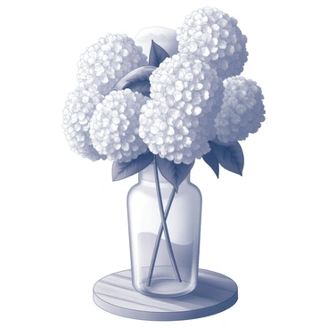 A vibrant bouquet of mixed-color hydrangeas in a clear glass vase on a wooden table