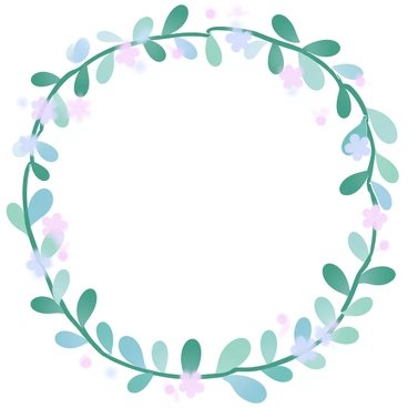 A decorative border made of intertwining vines is surrounding a blank canvas. The vines are lush and green, with small flowers in various pastel colors interspersed throughout the design. The flowers are delicately placed, adding a touch of elegance to the border. The overall composition highlights the contrast between the vibrant border and the empty space of the canvas in the center.