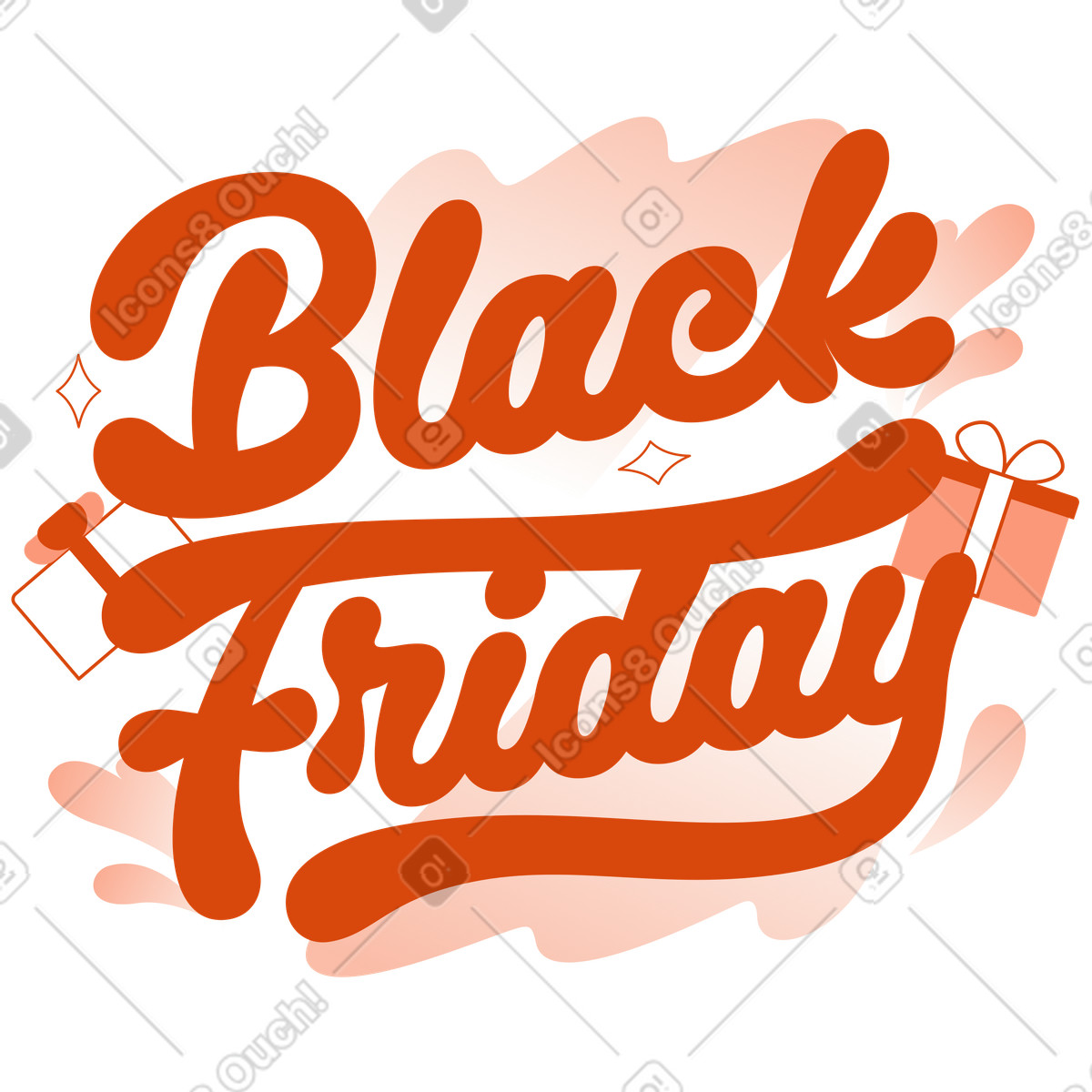 Ilustración Black Friday text with gifts, Holiday sales announcement en estilo Orange a descargar en PNG y SVG