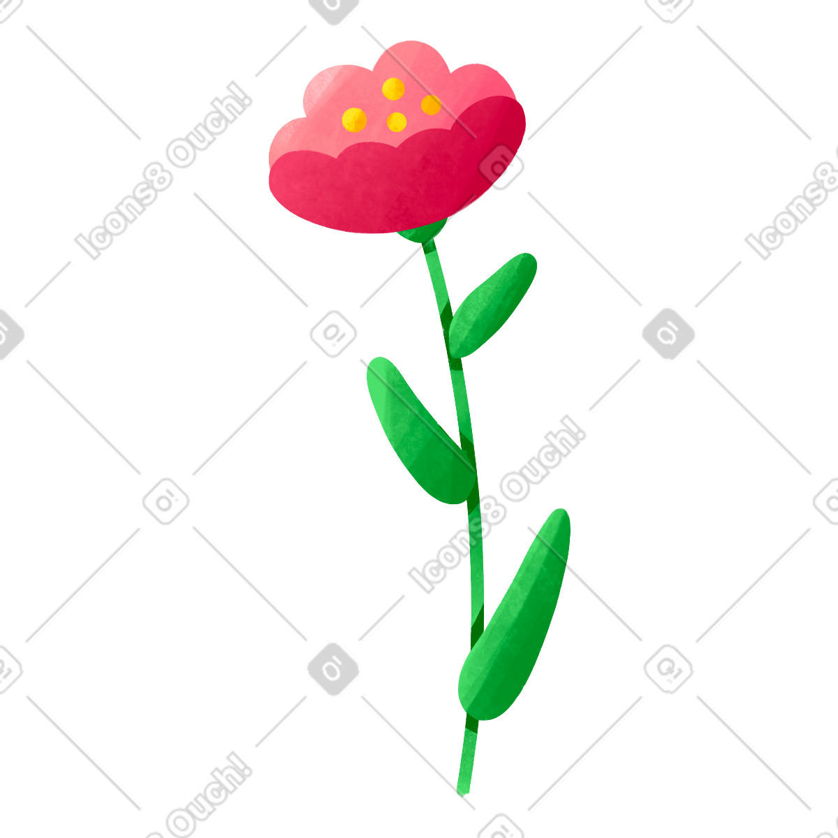 Иллюстрация Floral pink bloom with tall stem and vibrant foliage в стиле Bonbon — скачать в форматах PNG, SVG