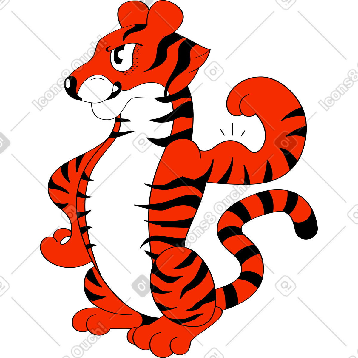 Tigre forte illustrazione in stile Looney scarica in PNG, SVG