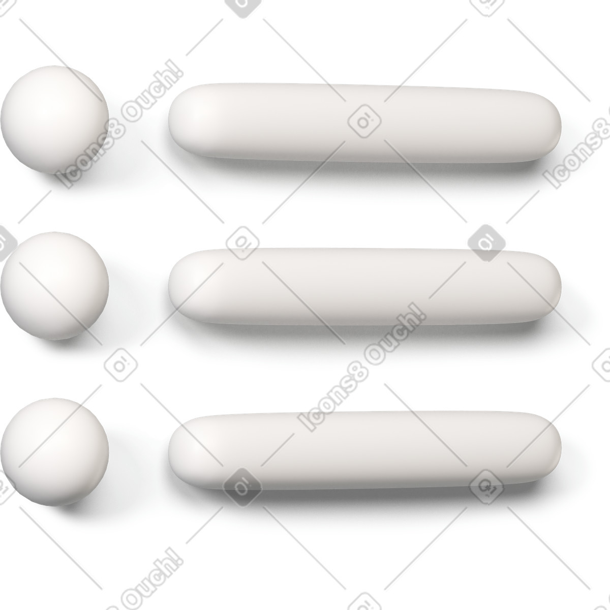 Ilustración Lista de verificación blanca con elementos redondos girados a la derecha en estilo 3D Buddy descargar en PNG y SVG