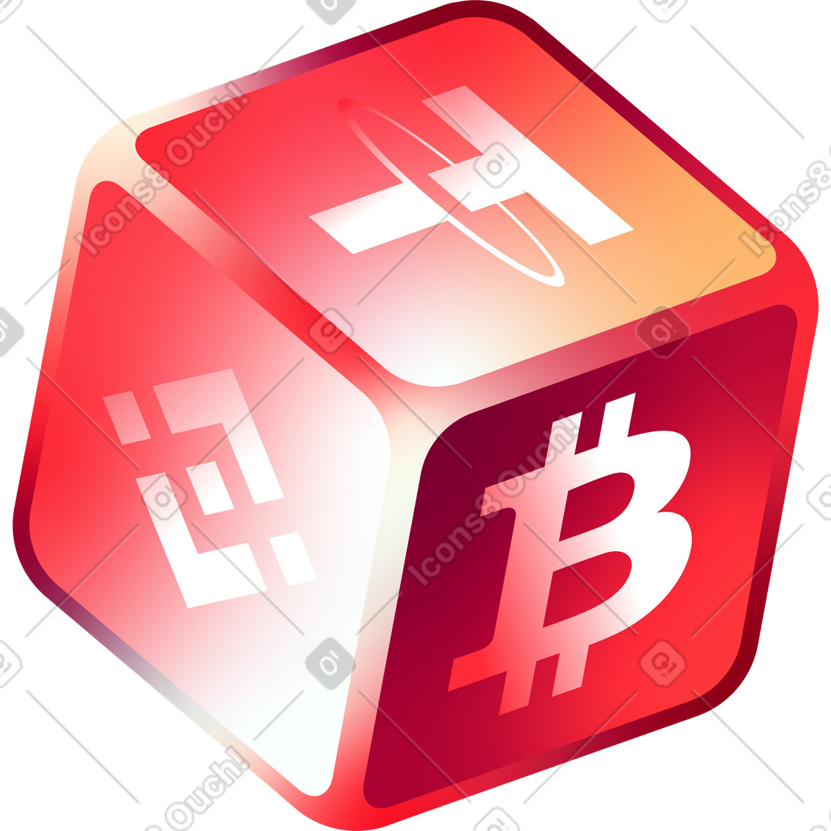 Illustration Cube isométrique avec crypto-monnaies dans le style Glare à télécharger aux formats PNG, SVG
