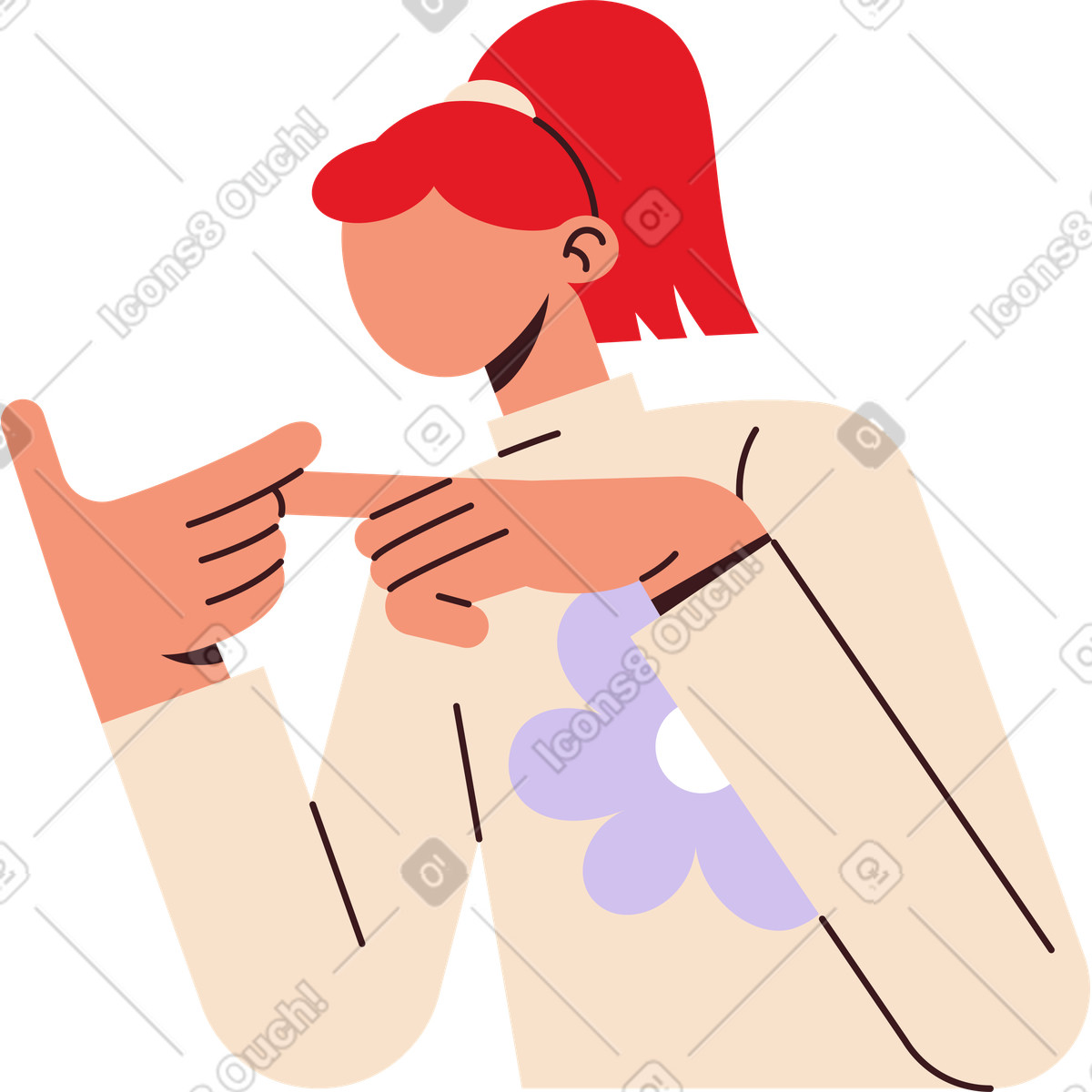 Mädchen zeigt mit dem finger-Illustration im Folks-Stil als Download in PNG, SVG