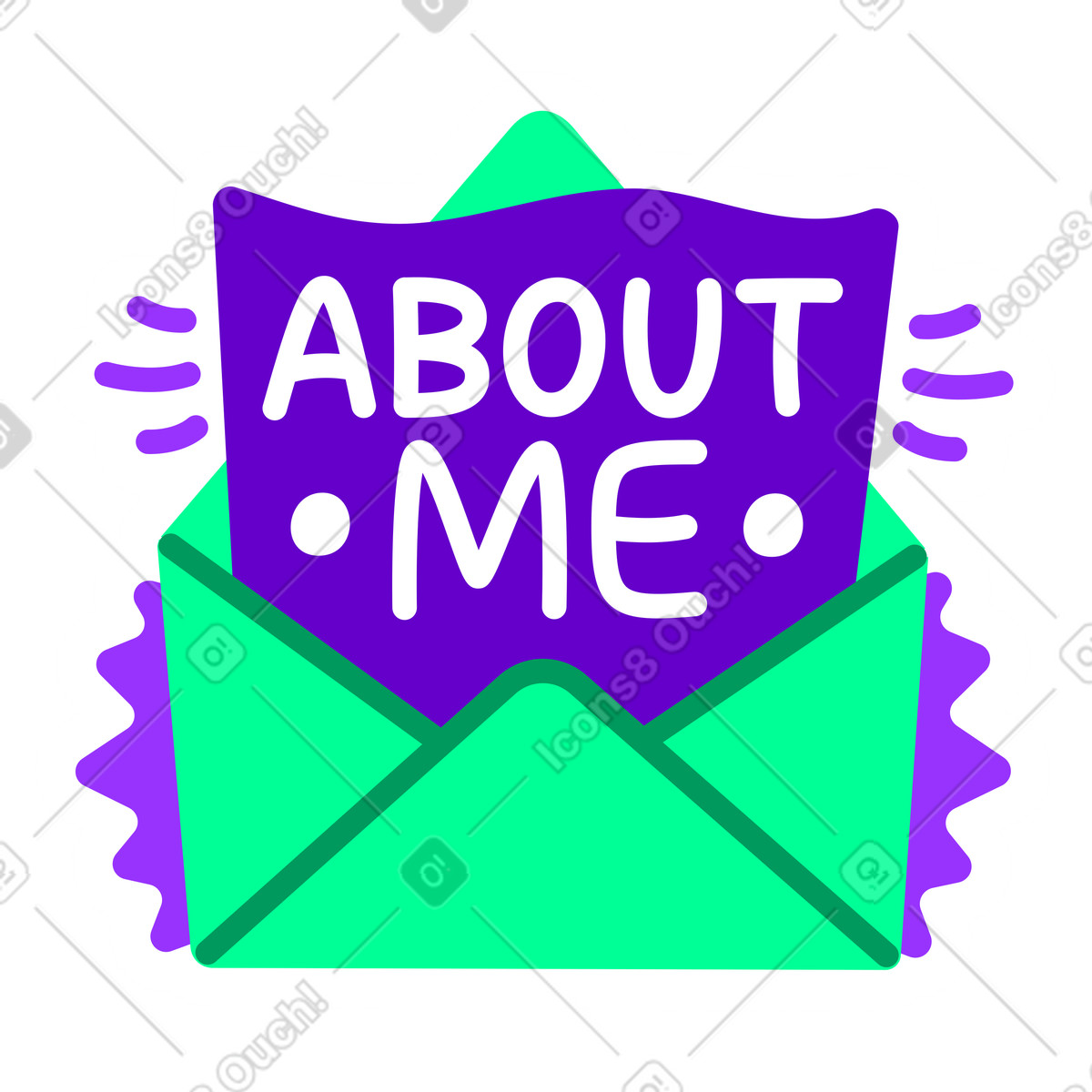 Lettering sticker about me envelop green violet text illustration in style download in PNG, SVG
