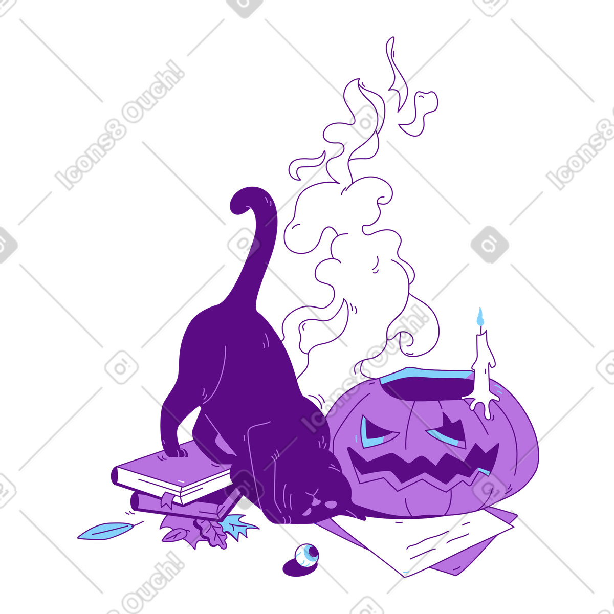 Curious cat with Halloween decorations illustration animal clipart PNG download