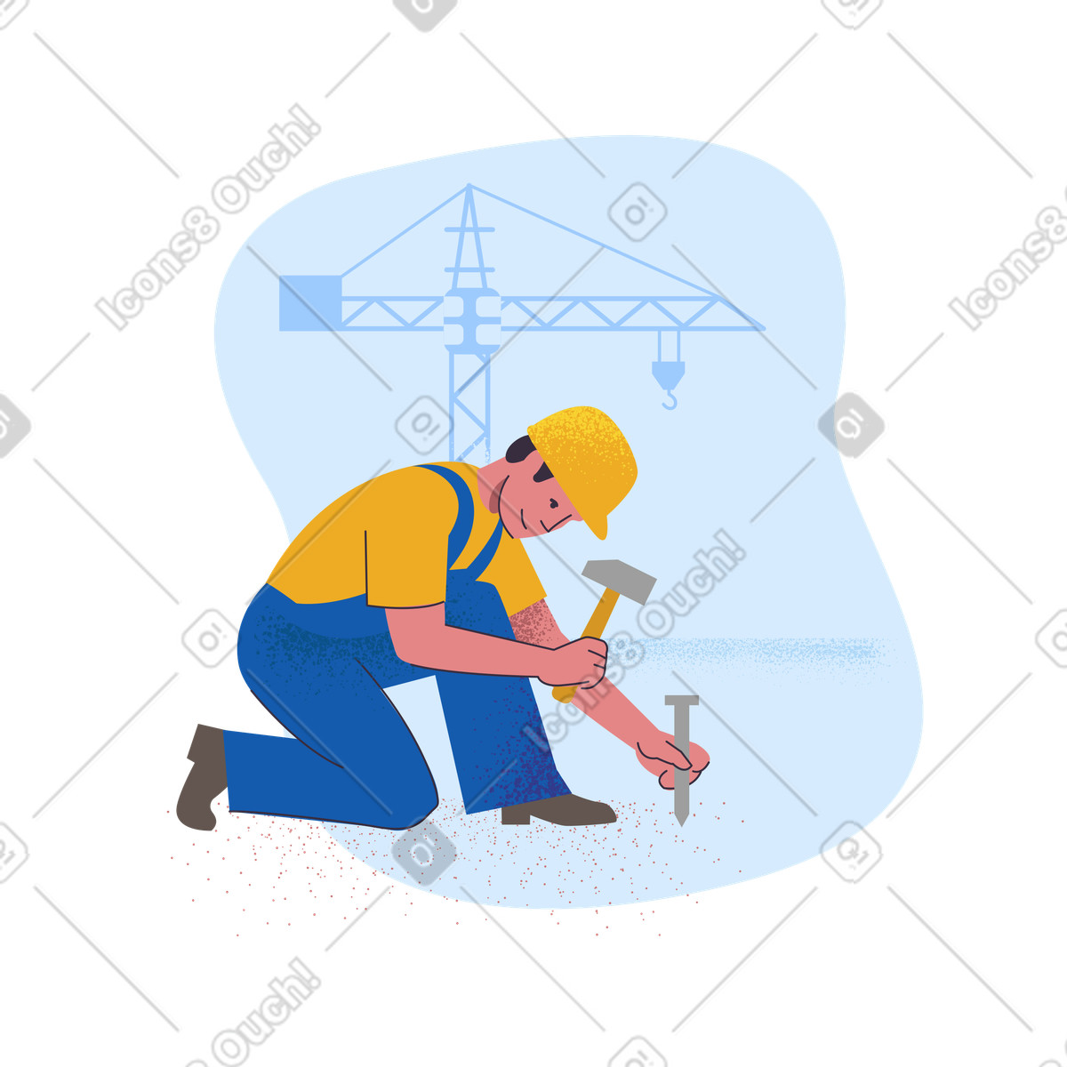 Male builder hammering a nail at construction site illustration in Pale style download in PNG, SVG