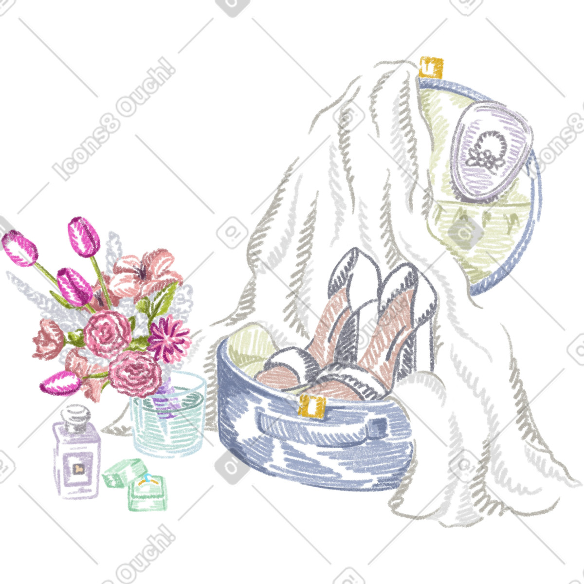Illustration Wedding supplies for bride dans le style Sketchbook à télécharger aux formats PNG, SVG
