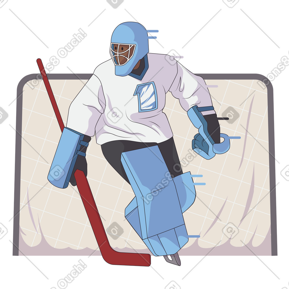 下载 Eastwood 风格的 Hockey goaltender standing at the gate 插画，支持 PNG、SVG 格式