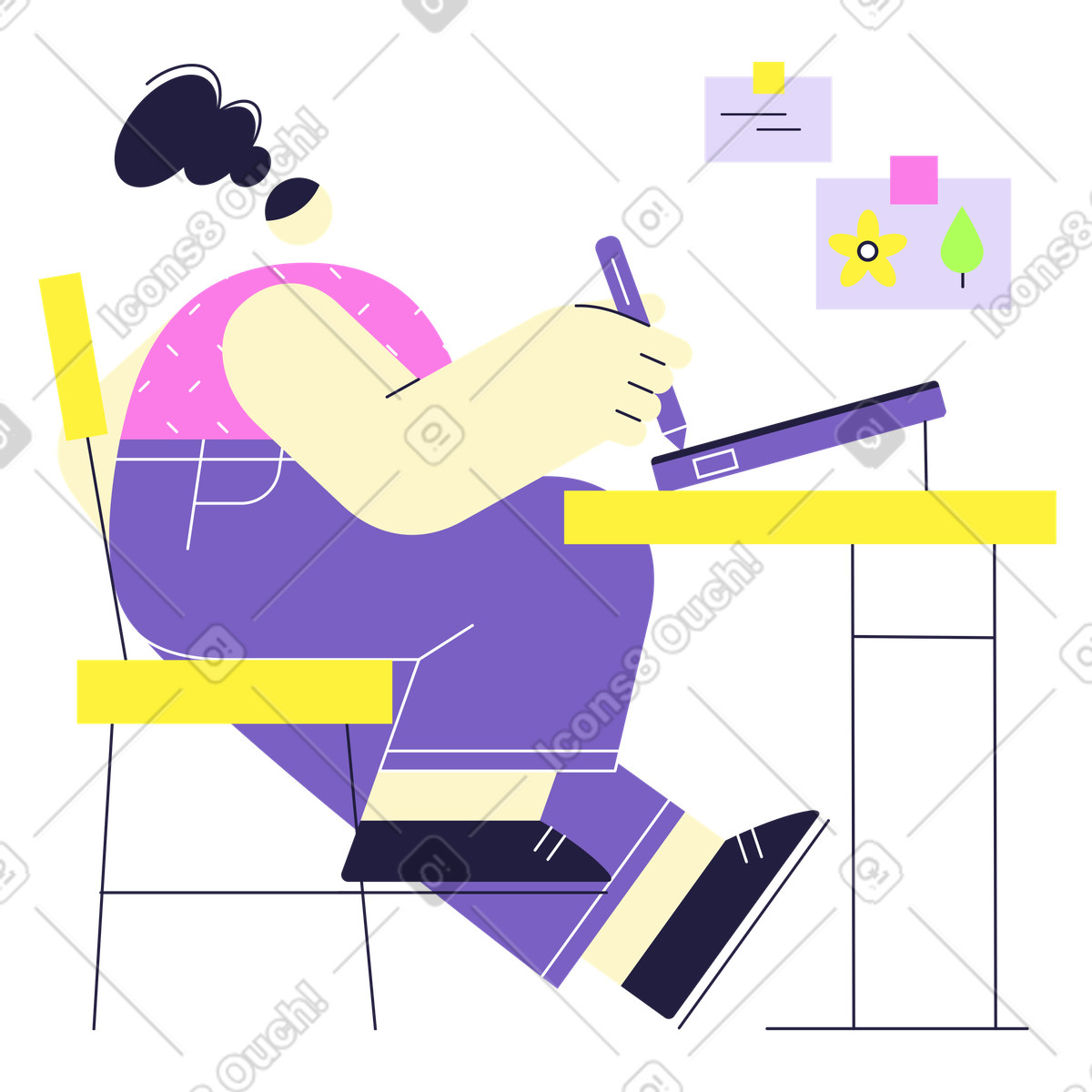 Иллюстрация Цифровой художник рисует на графическом планшете в PNG и SVG