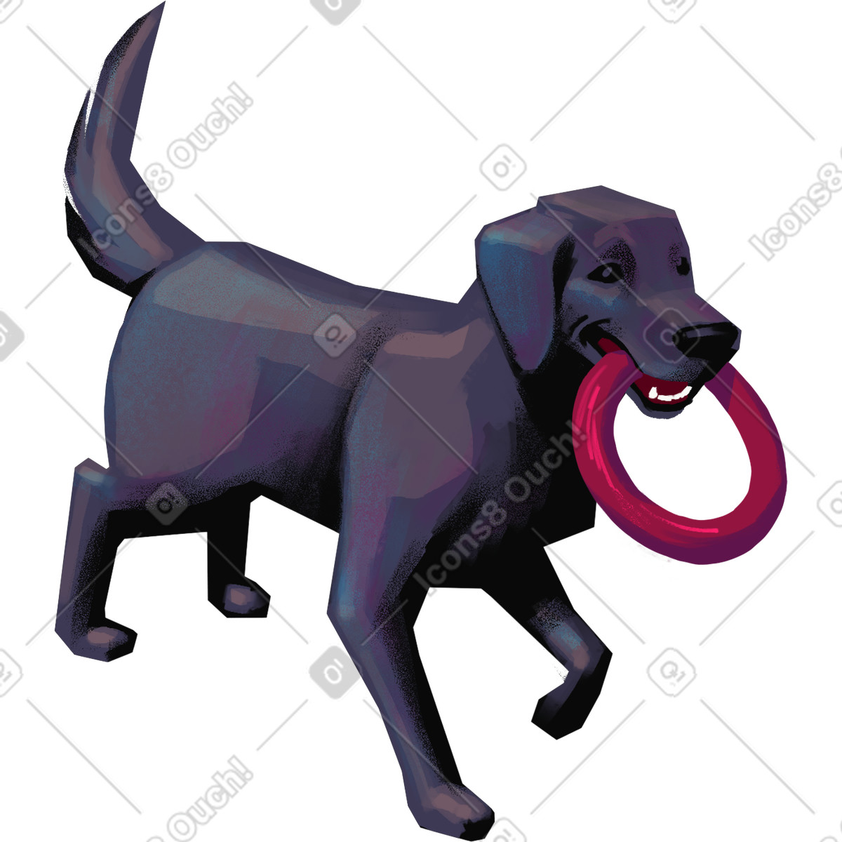 Ilustração de Cachorro preto com um brinquedo em no estilo Lush para baixar em PNG, SVG