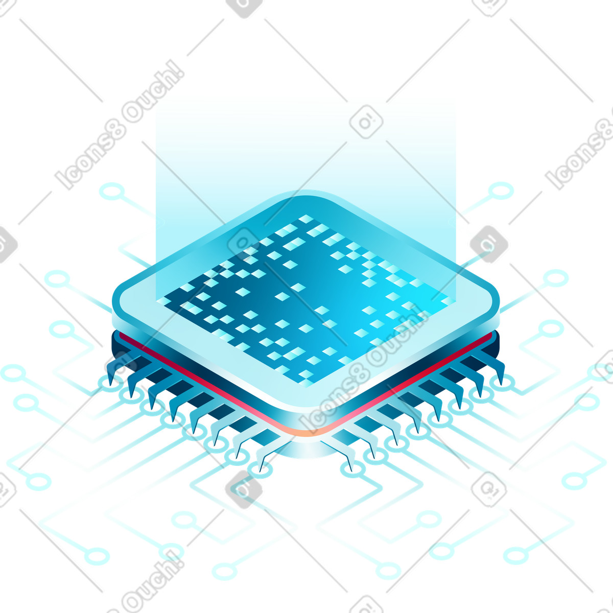 Isometric silicon chip illustration in PNG, SVG