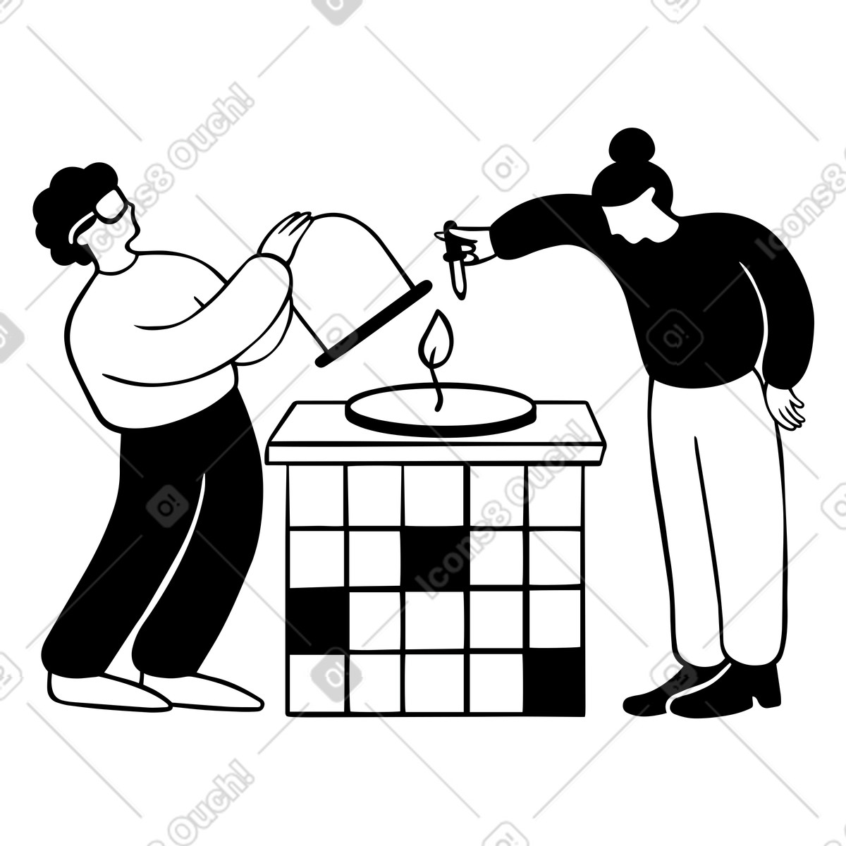 Man and woman doing a science project illustration in Journal style download in PNG, SVG