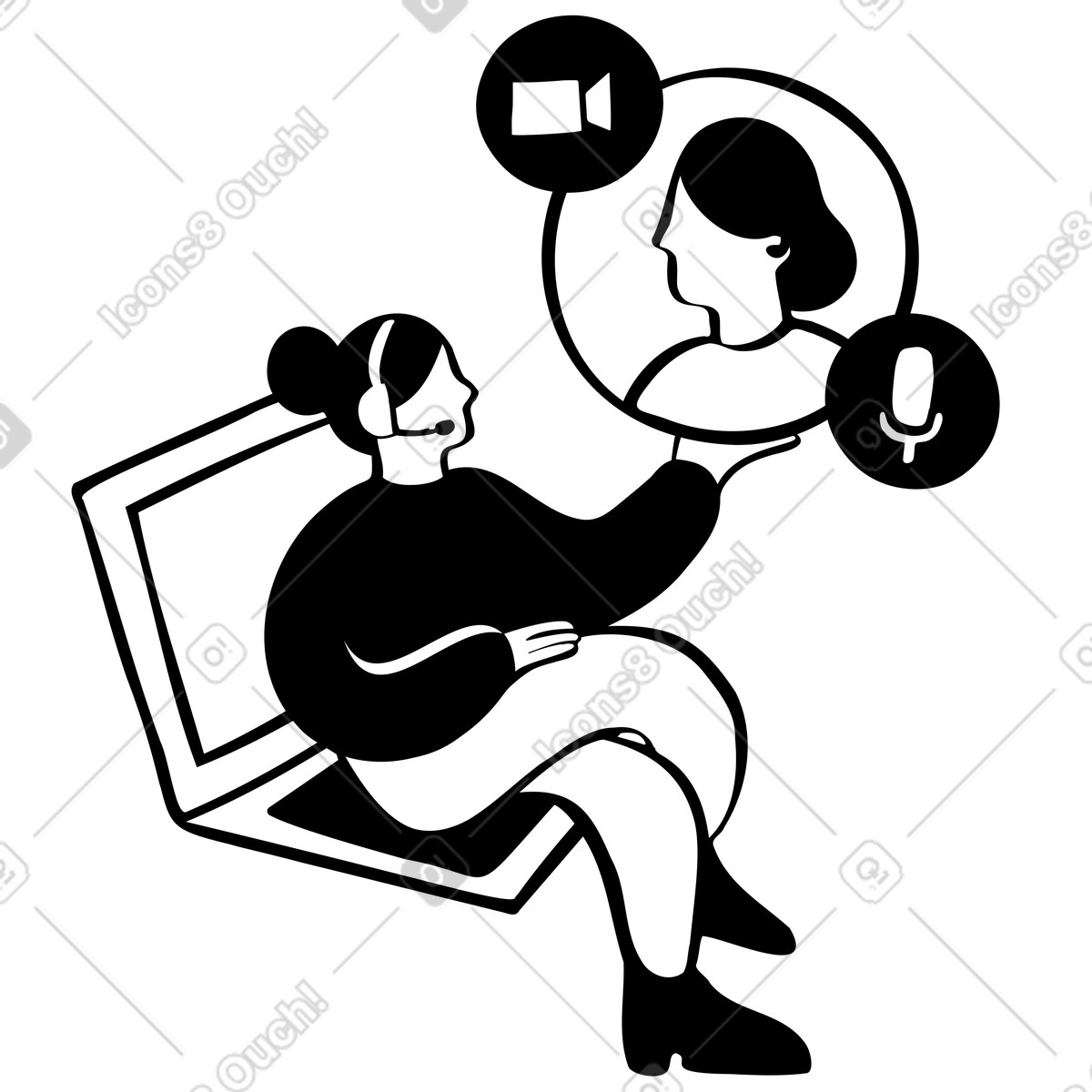 Ilustração de Trabalhadores remotos tendo uma reunião digital em no estilo Journal para baixar em PNG, SVG