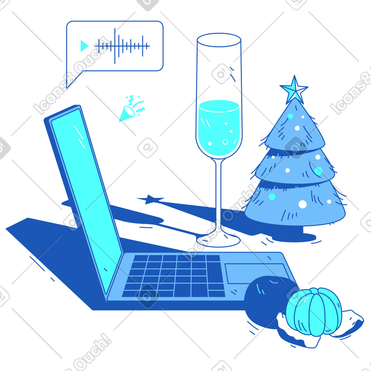 Festeggiamo il capodanno online tramite call illustrazione in stile Storyline scarica in PNG, SVG