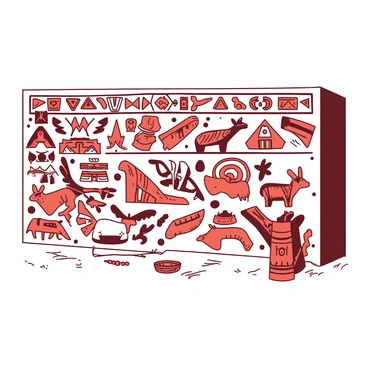 A wall covered in intricate tribal art motifs in two distinct colors. The motifs include geometric patterns, animal silhouettes, and flowing lines that create a dynamic visual effect. The patterns are spread evenly across the surface, showcasing a harmonious blend of shapes and designs. Some areas of the wall feature larger, bold designs, while others contain smaller, delicate details that invite closer inspection.