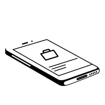 A smartphone lying flat on a surface, displaying a screen with a “connection request” notification. The notification features a briefcase icon prominently in the center of the screen. The smartphone's sleek design includes a visible bezel and buttons along the edges. The background is simple, focusing attention on the device and the notification displayed.