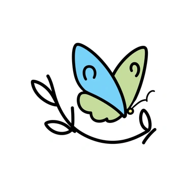 A delicate butterfly with wings featuring intricate, swirling lines. The butterfly displays a variety of colors, including pale blue and soft green, with patterns that mimic the elegance of nature. It is perched on a thin, curved branch with small leaves, highlighting its fragile beauty. The background is simple, allowing the butterfly to be the focal point of the image.
