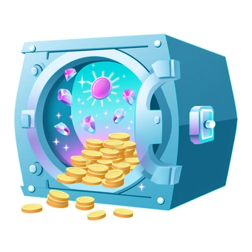 A vault bursting open with an overflow of jewels and coins