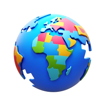 A globe made of colorful jigsaw puzzle pieces. The globe is partially completed, with some pieces fitting snugly together while others lie scattered around. The visible continents are comprised of various hues, showcasing intricate designs on each puzzle piece. The oceans are represented by smooth, blue pieces that contrast with the vibrant colors of the landmasses.