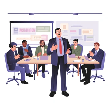 A sales leader giving an inspiring motivational speech to the team before a big sales event