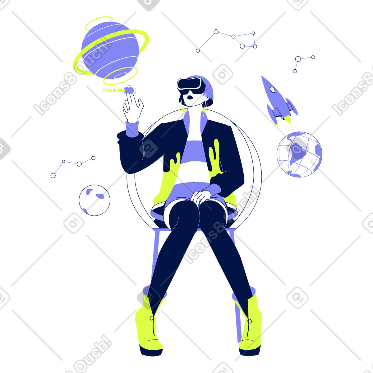 Navigating cosmic objects illustration clipart for constellations in a virtual augmented reality setting