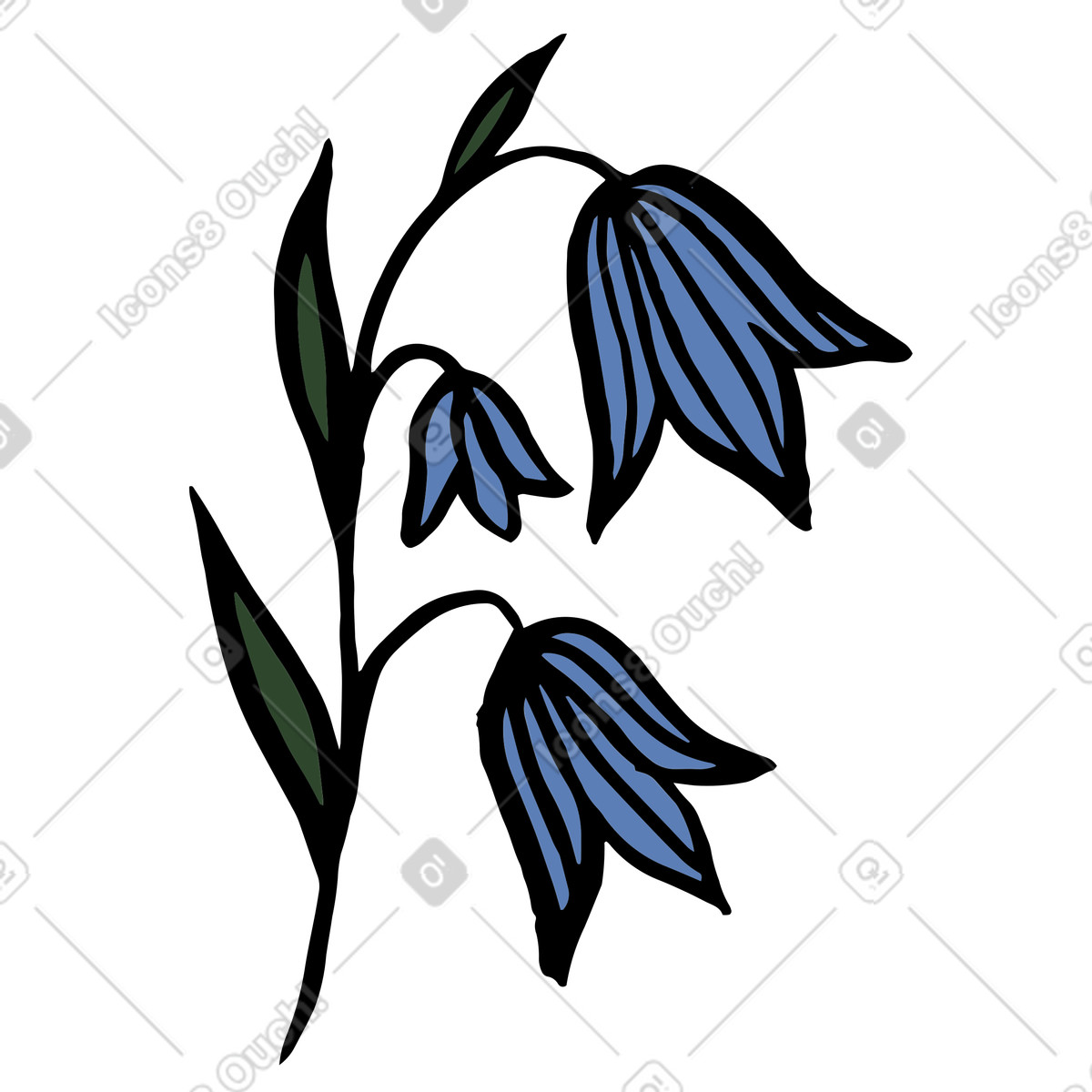 Ilustración Branch of bluebell flowers en estilo Scandi a descargar en PNG y SVG