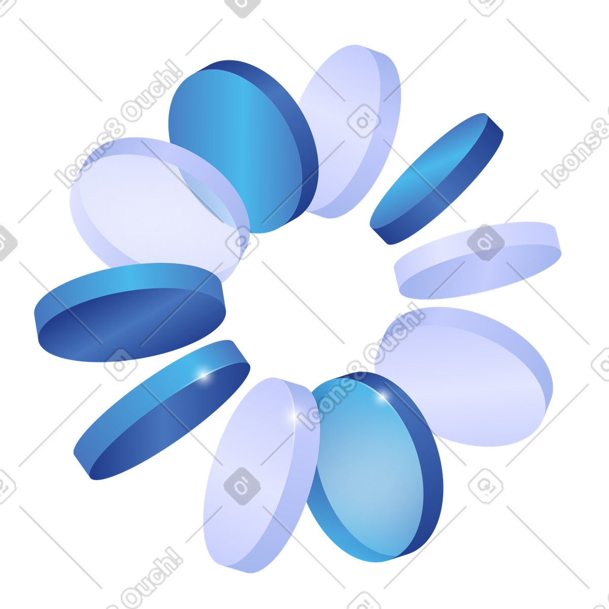 Ilustração de Cluster of floating abstract blockchain crypto tokens in circular motion em no estilo Quantum para baixar em PNG, SVG