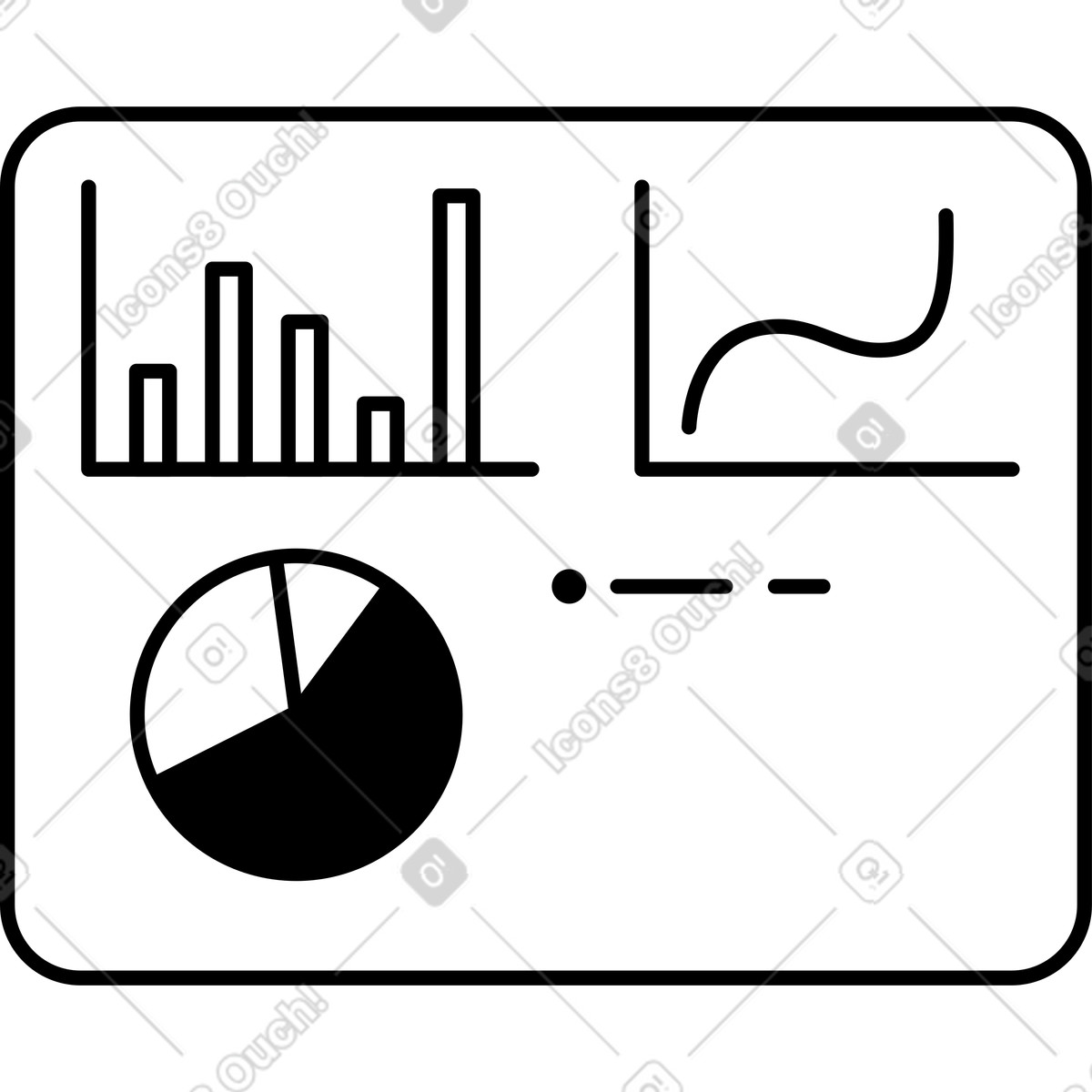 Notion Art スタイルの Dashboard bar chart line graph and pie data overview のイラストをPNG、SVG形式でダウンロード