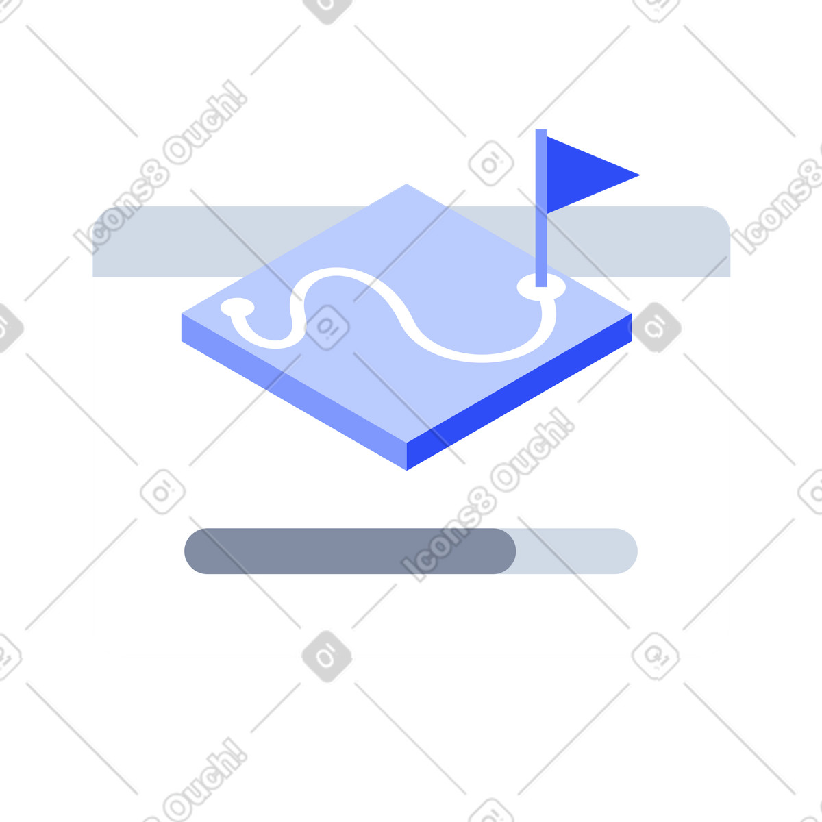 Roadmap with destination flag and progress bar, long term goal milestone tracking illustration in System style download in PNG, SVG