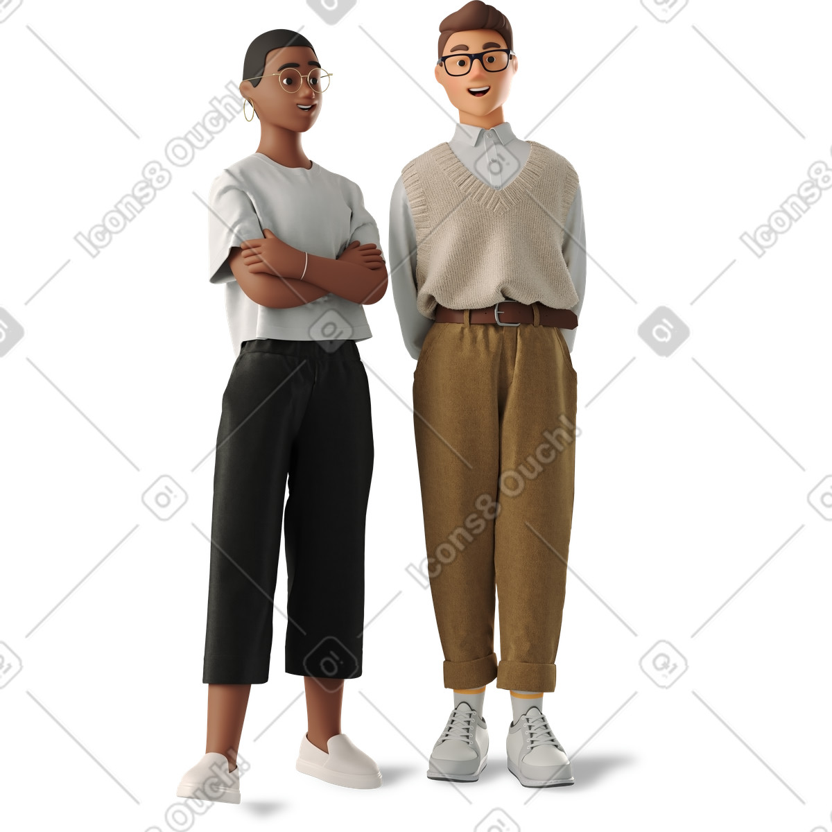 Young couple standing and smiling illustration in 3D Business style download in PNG, SVG