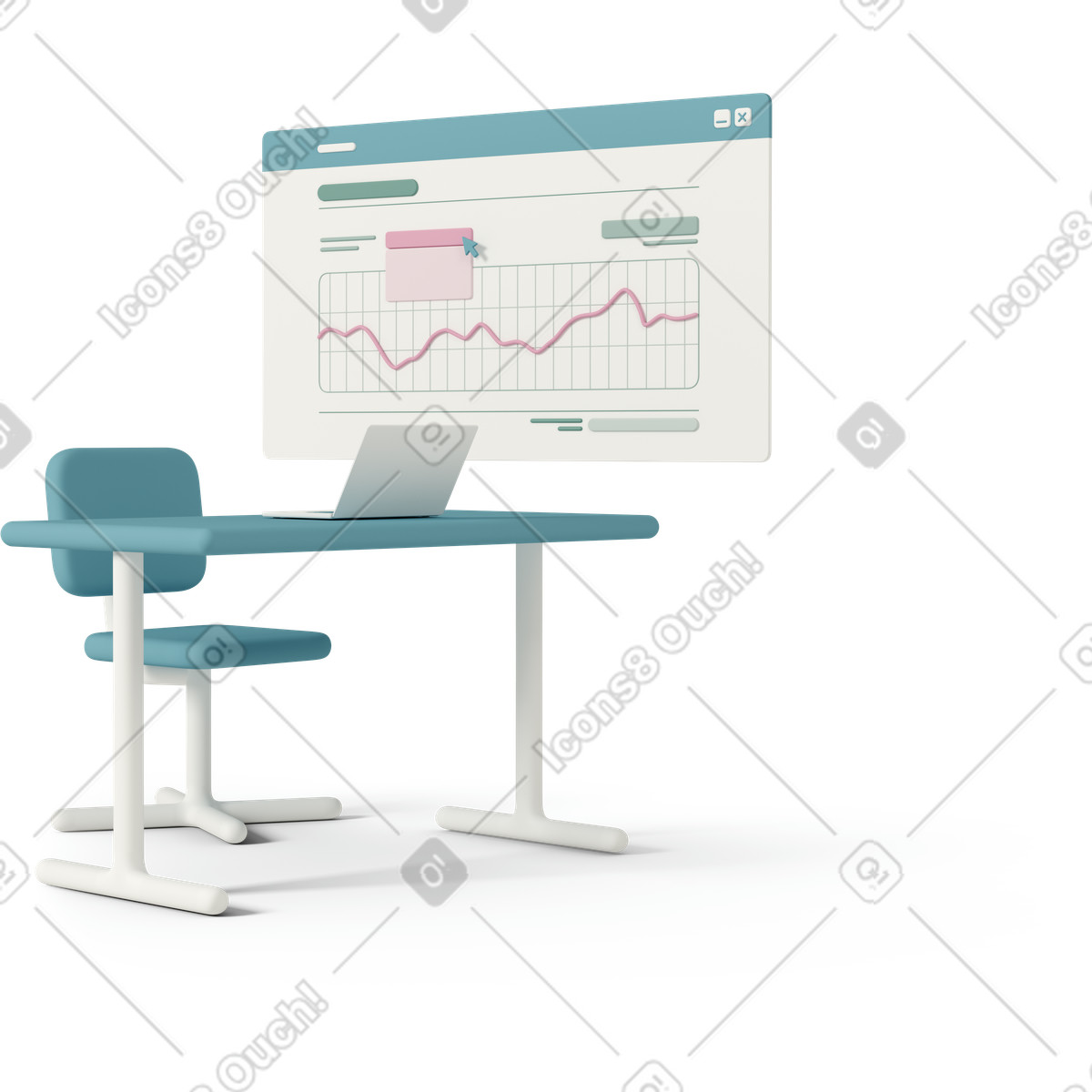 Work space and graph with web browser in background illustration 3D Casual life style download PNG, SVG