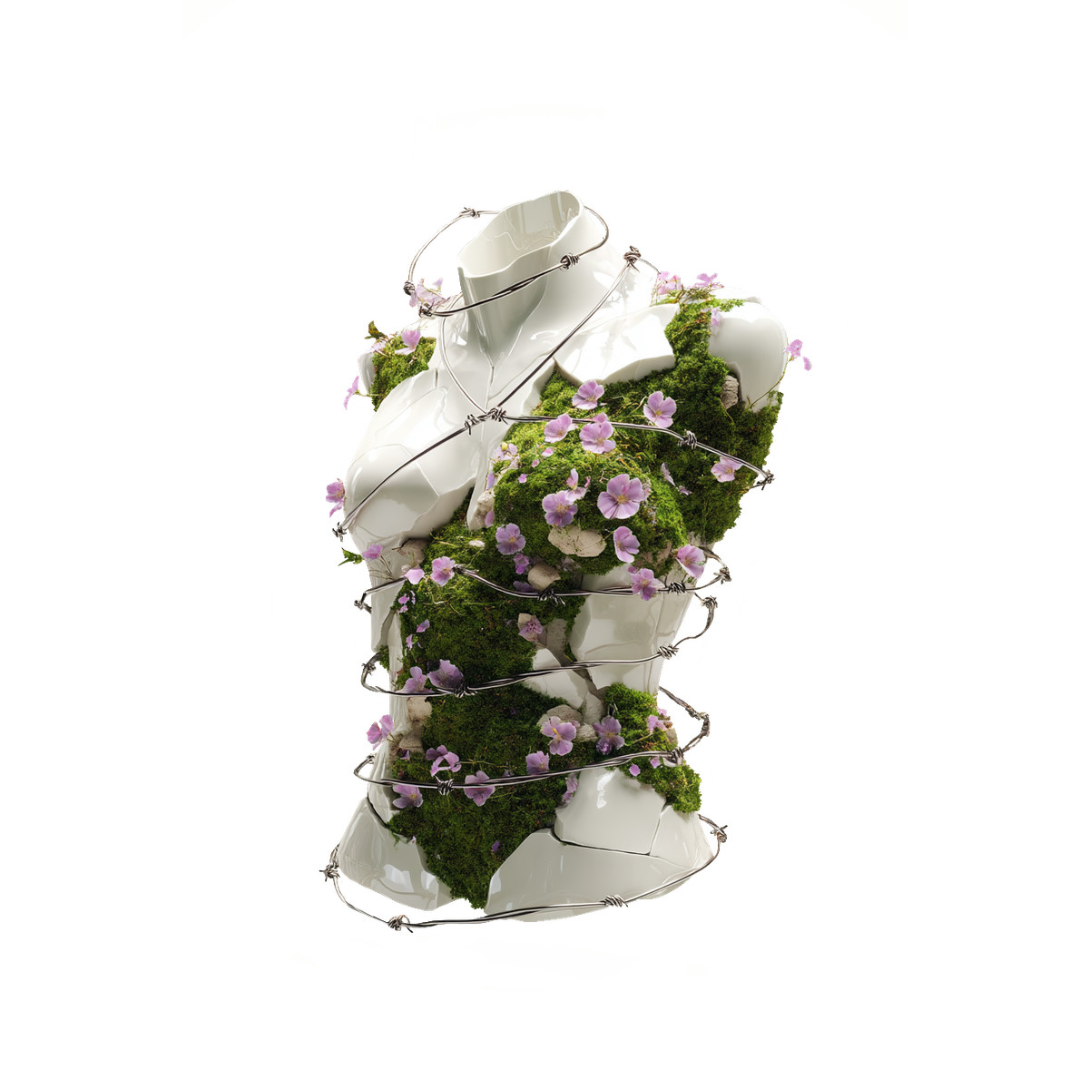 Ilustração de Bound marble sculpture, Floral tension core, Lucid nature reclaim em no estilo Biomorphic para baixar em PNG, SVG