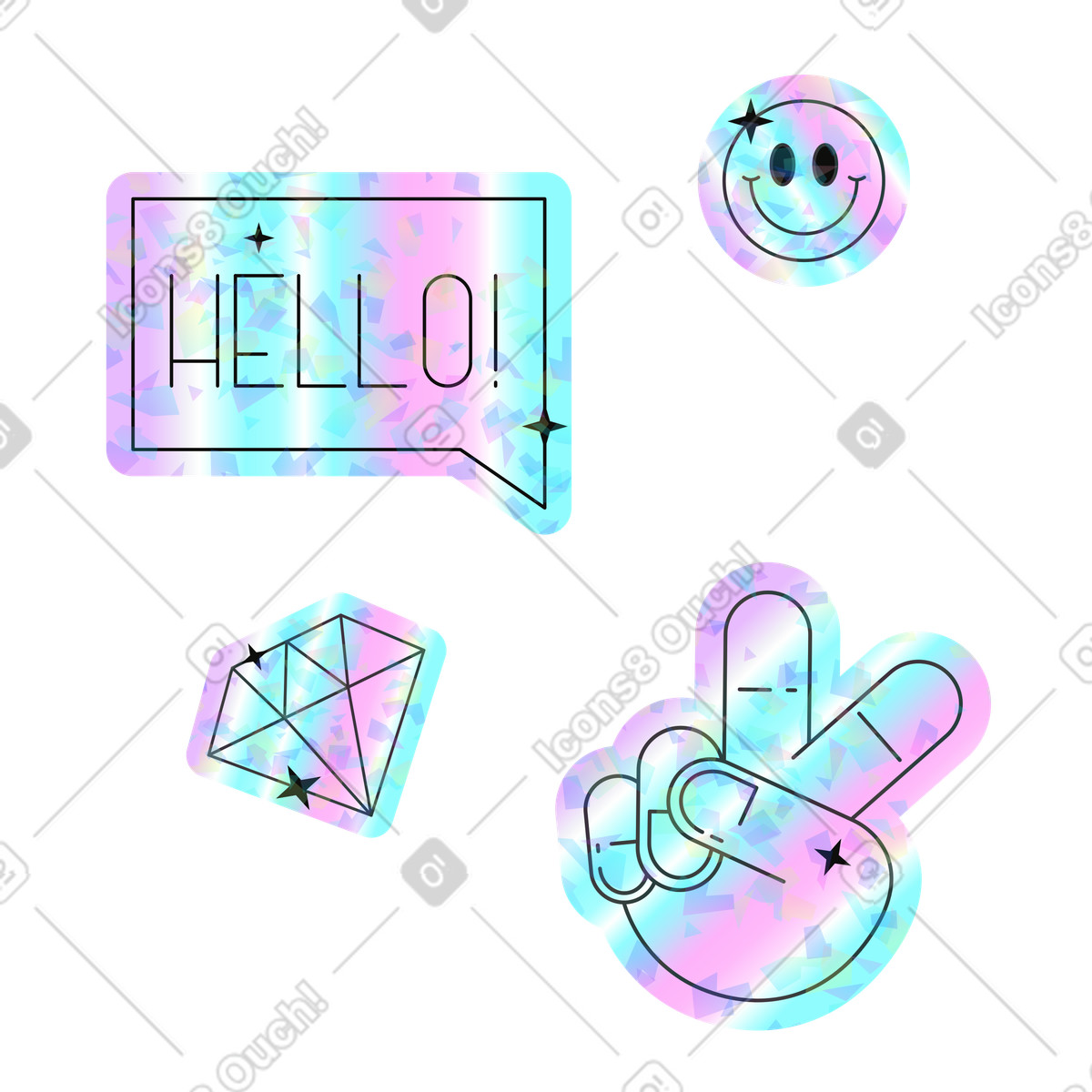 Holostickers スタイルの テキストメッセージ用ステッカー のイラストをPNG、SVG形式でダウンロード
