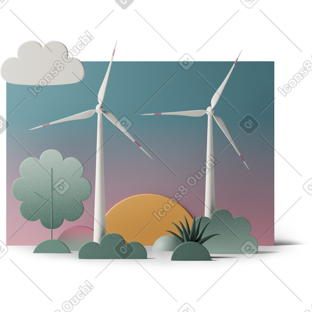 Wind turbines illustration in 3D Casual life style download in PNG, SVG