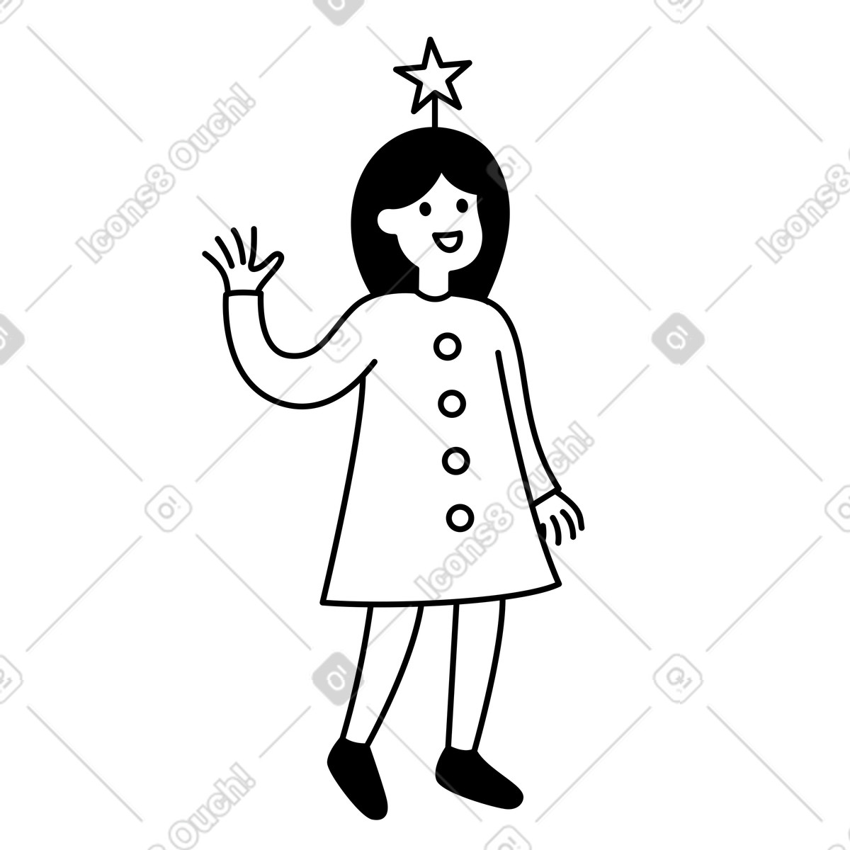 Ilustração de Character waving hand under shining star in minimal monochrome style em no estilo Notion Line Art para baixar em PNG, SVG