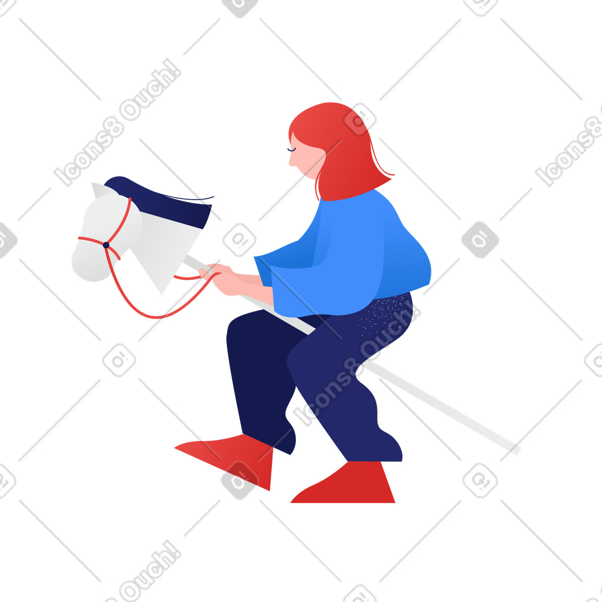 Ilustração de Garota montando um cavalo em uma vara no estilo Clip para baixar PNG, SVG