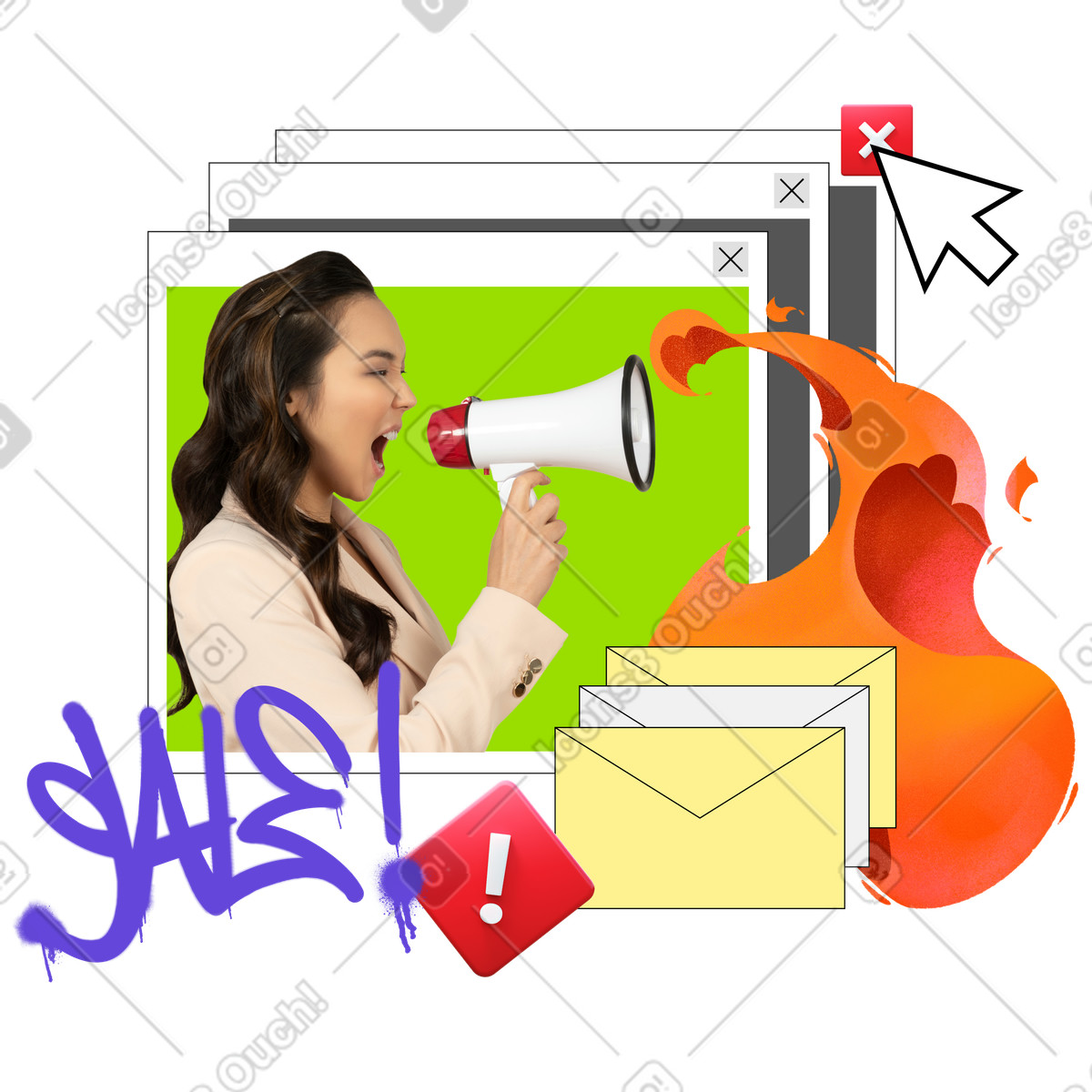 Pubblicità intrusiva ed e-mail di spam illustrazione in stile Jumble scarica in PNG, SVG