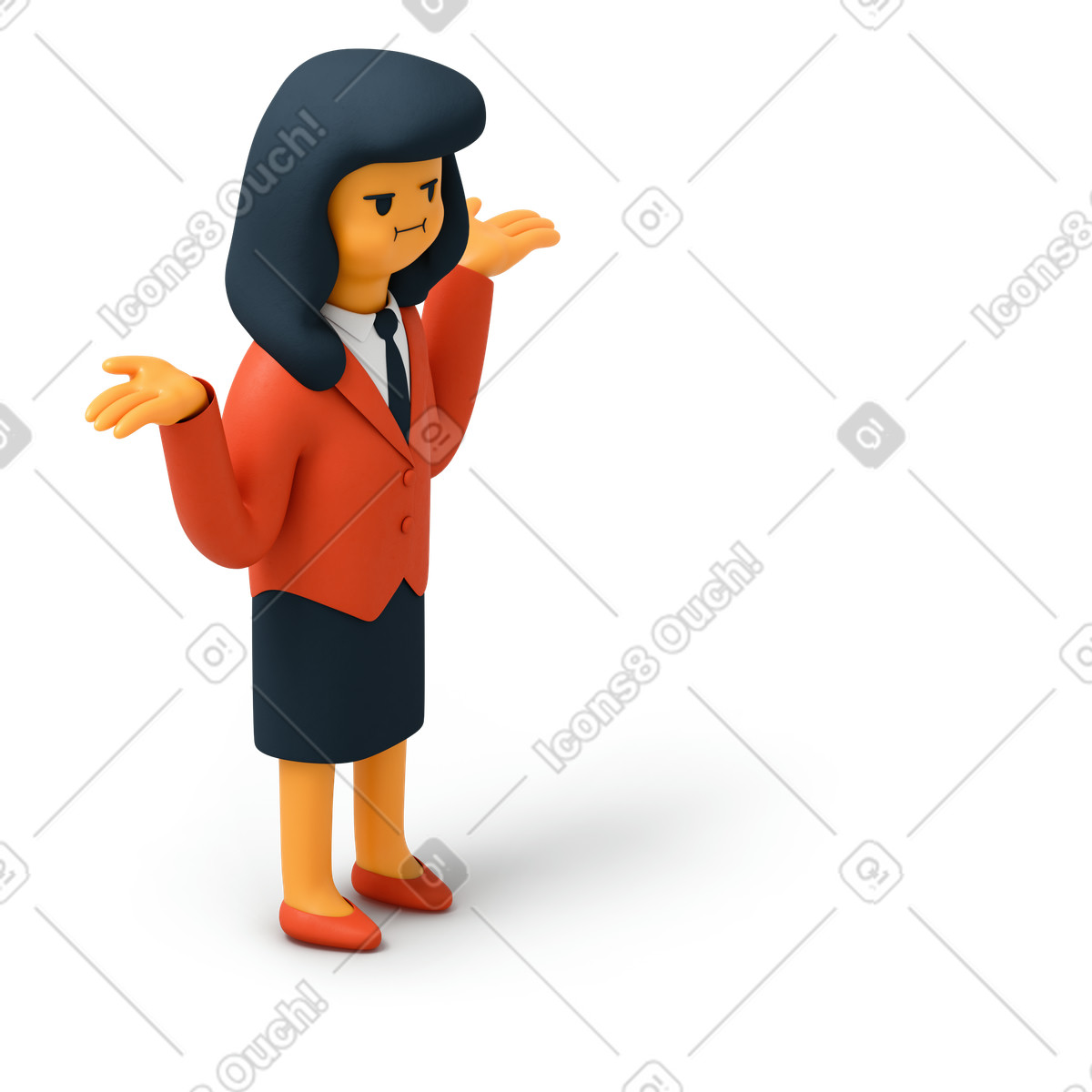 下载 3D Flame 风格的 女商人耸了耸肩 插画，支持 PNG、SVG 格式