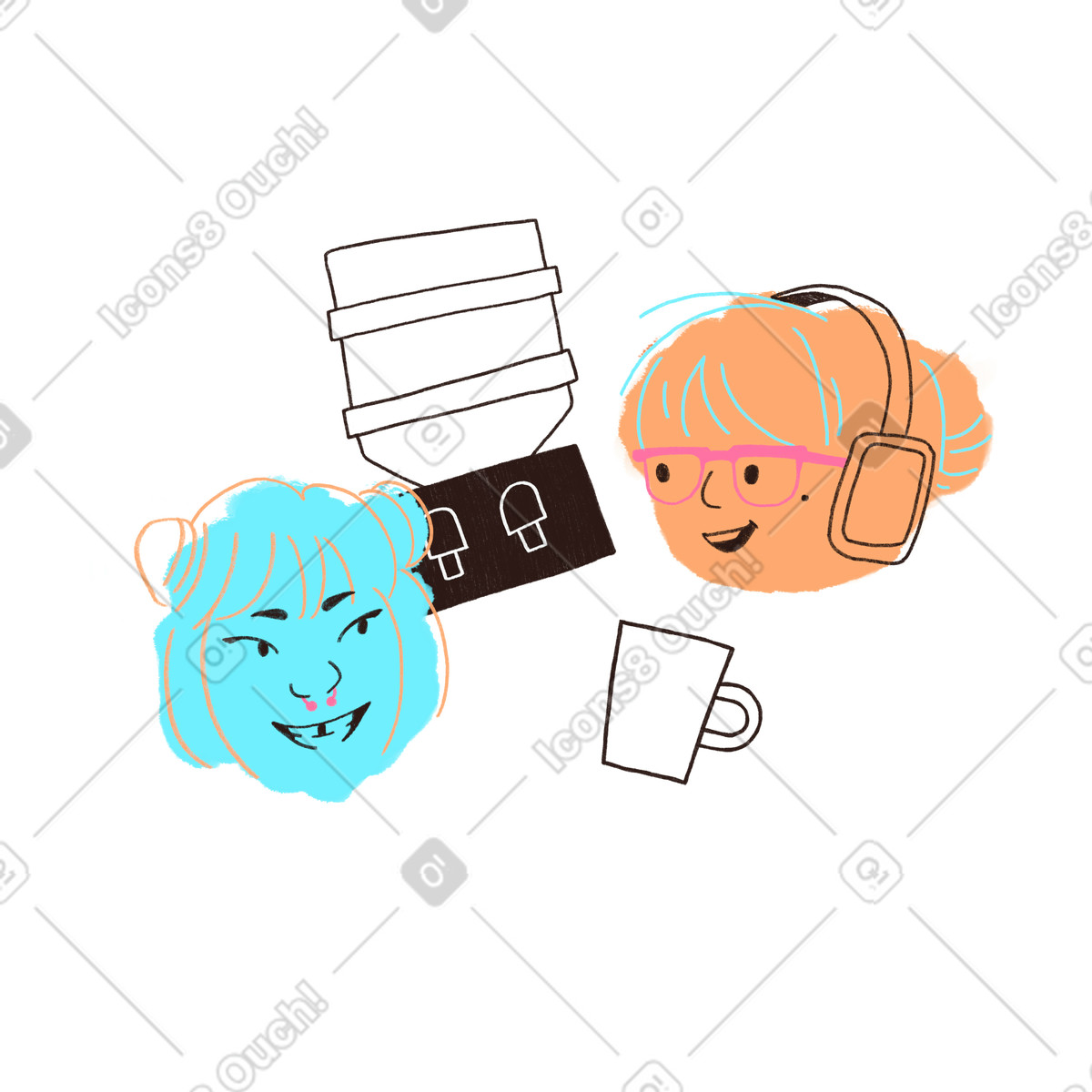 Illustration Conversations de bureau à la fontaine eau dans le style Blobby télécharger aux formats PNG, SVG