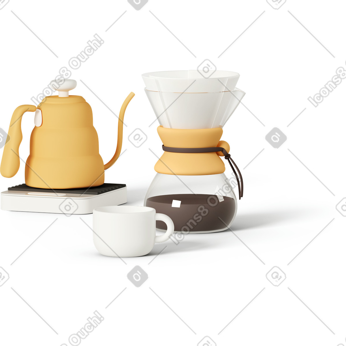 3D Casual life 스타일의 Chemex coffee set with barista kettle 일러스트레이션 PNG, SVG 다운로드