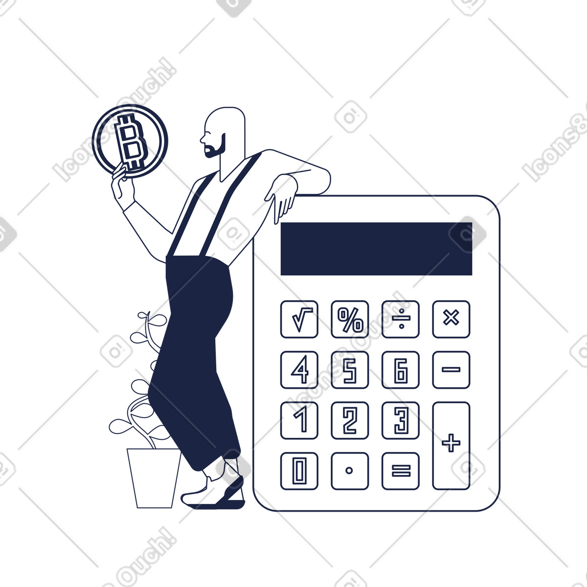 Financial calculation for bitcoin mining, Blockchain finance and profitability analysis illustration in Urban Line style download in PNG, SVG