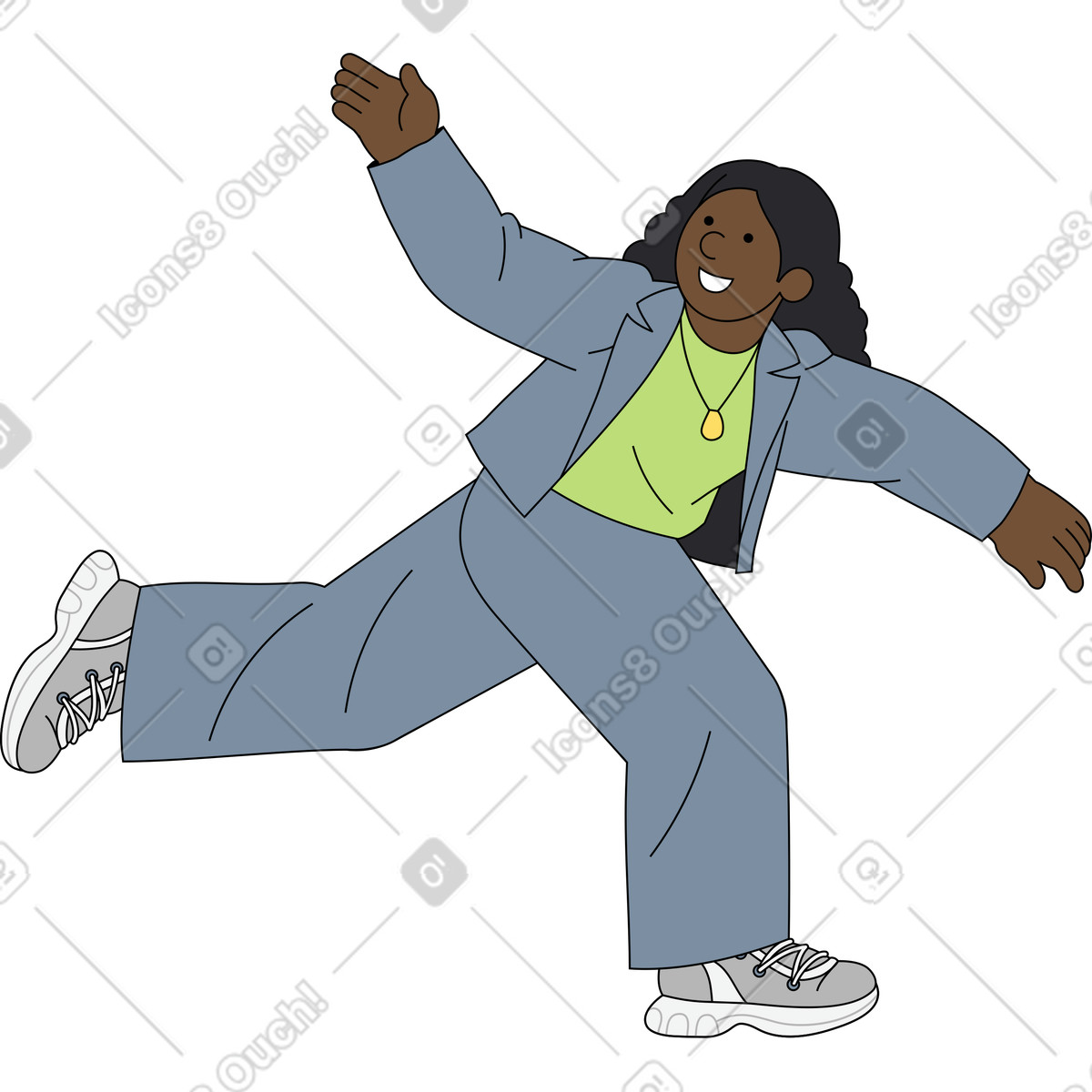 Ilustración Mujer joven atrapando algo en estilo Kindy a descargar en PNG y SVG